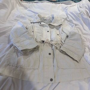 Ann Taylor Loft Cream and Khaki Cotton Field Jacket - Size X-Small.